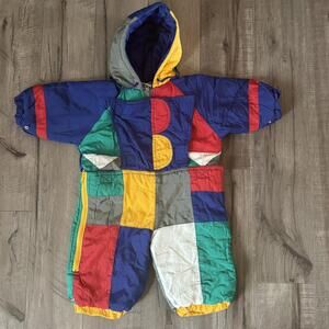 Vintage Primary Color Block Snow Suit 90s Baby 12 Months Blue Red Yellow Green